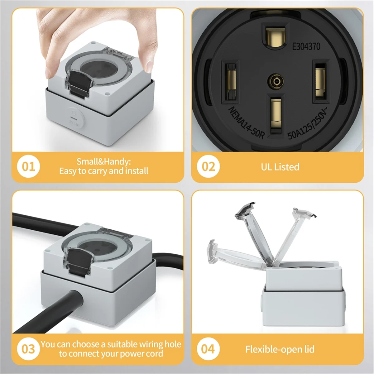 Outdoor Power Receptacle - AT16 50Amp Power Outlet Box, 125/250Volt