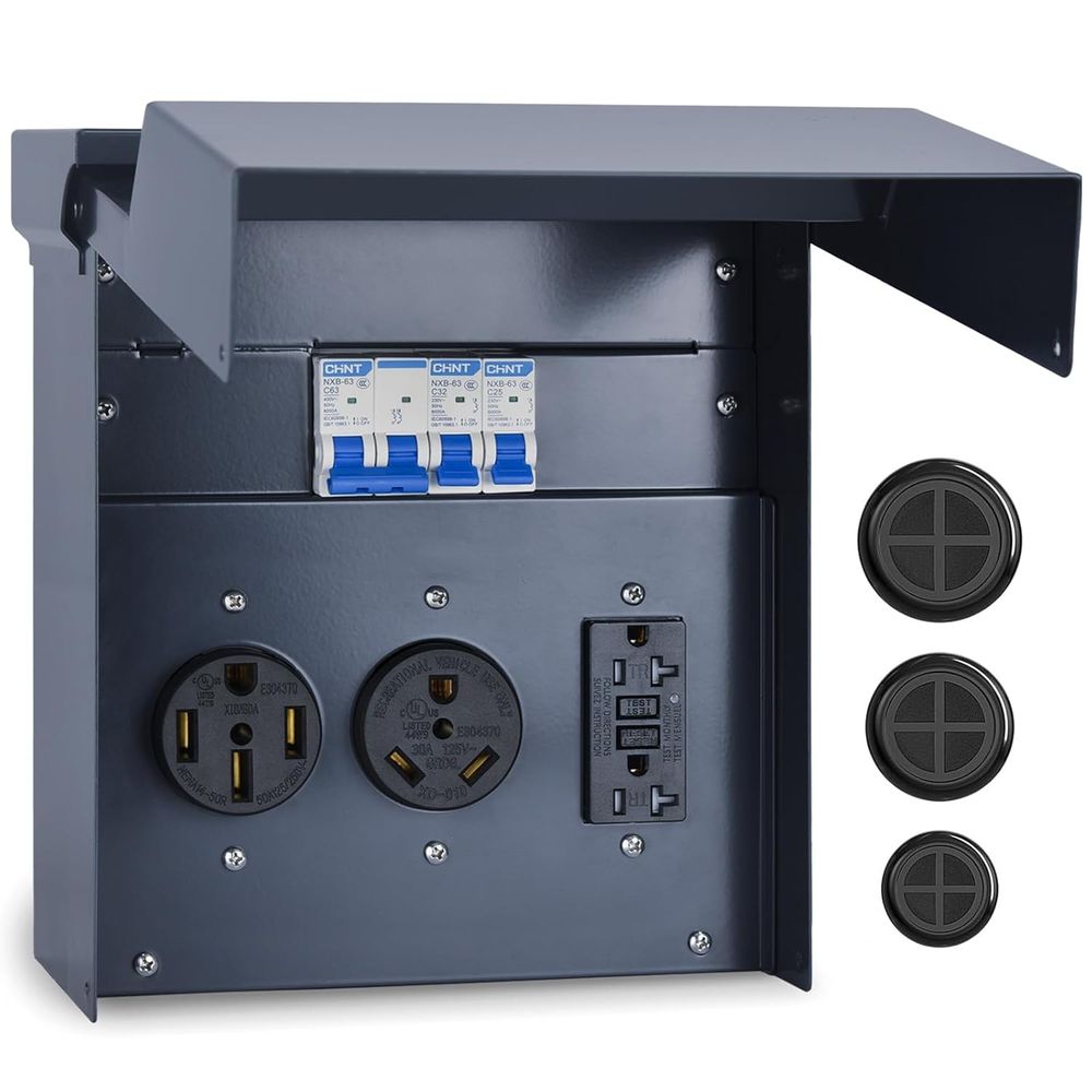 Outdoor Power Receptacle - RV Electrical Panel with Breaker, Temporary